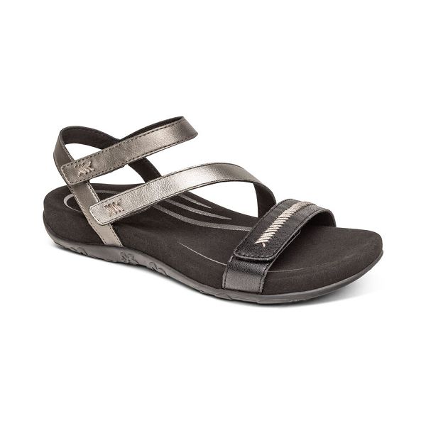 Aetrex Women's Gabby Adjustable Quarter Strap Sandals Black Sandals UK 0681-529
